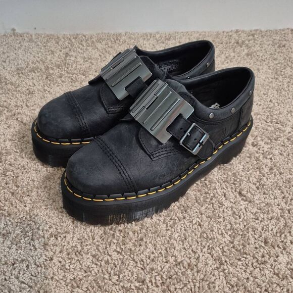 Dr Martens 8053 Quad Shoes Black Platform Steel Plate Size M 8/ W9 - Picture 1 of 9
